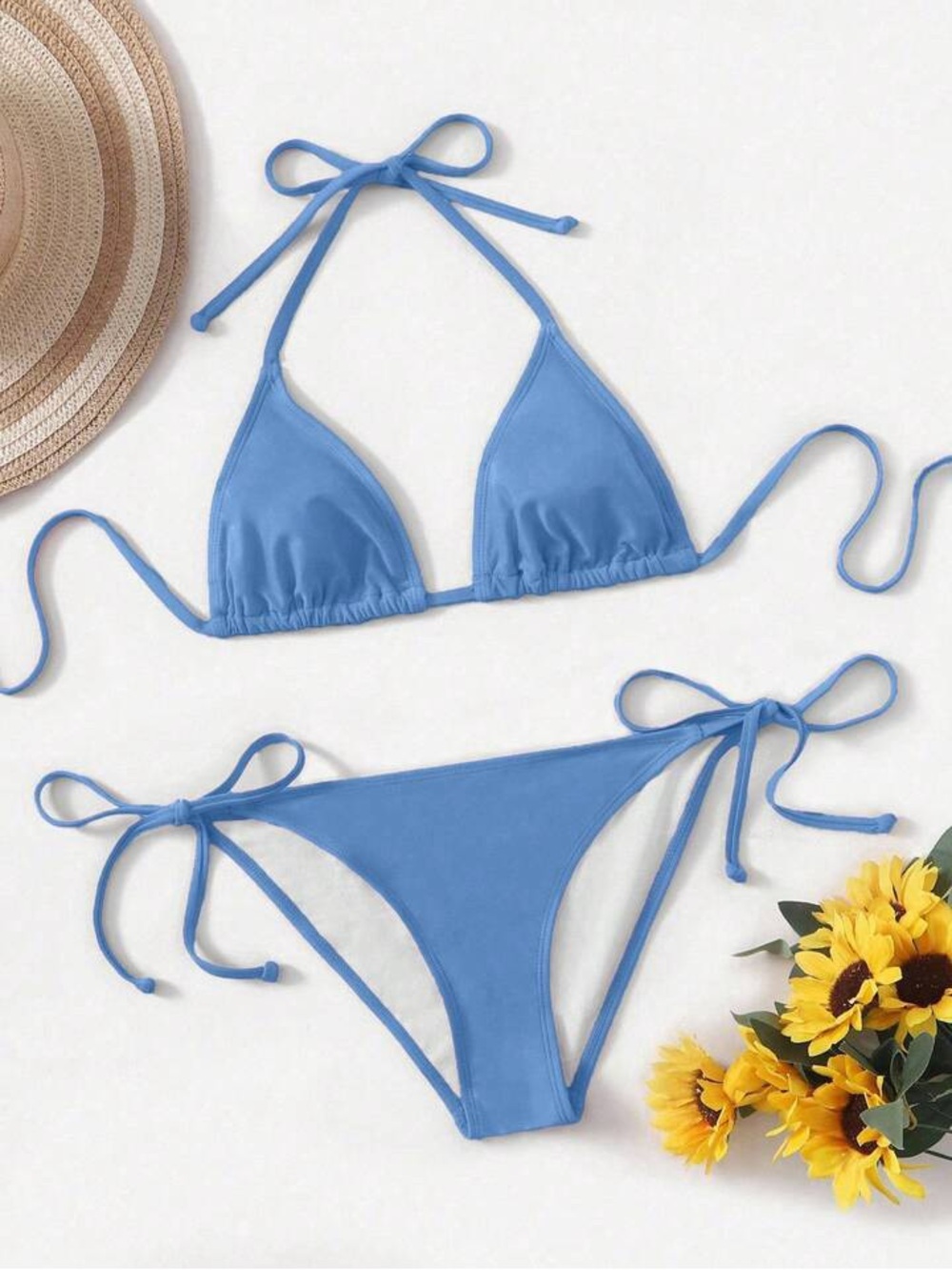 Blue Tie-String Triangle Bikini Set - Picture 3 of 5